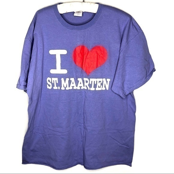 Gildan Tops - Gildan I love St. Maarten souvenir spell out tee